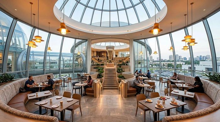 Dining beneath the glass dome