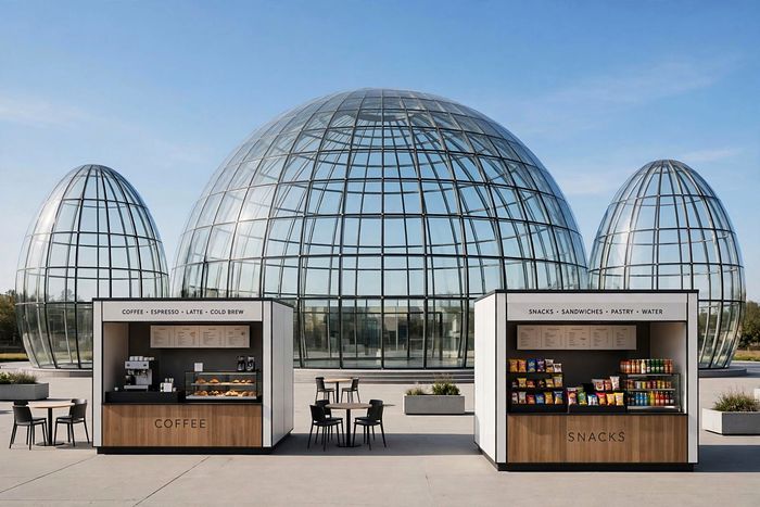 Coffee and snack kiosks on the plaza