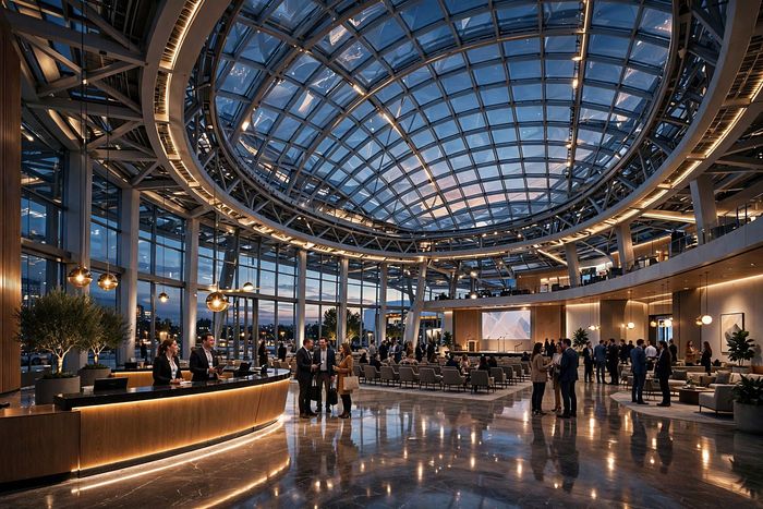 The event center at dusk