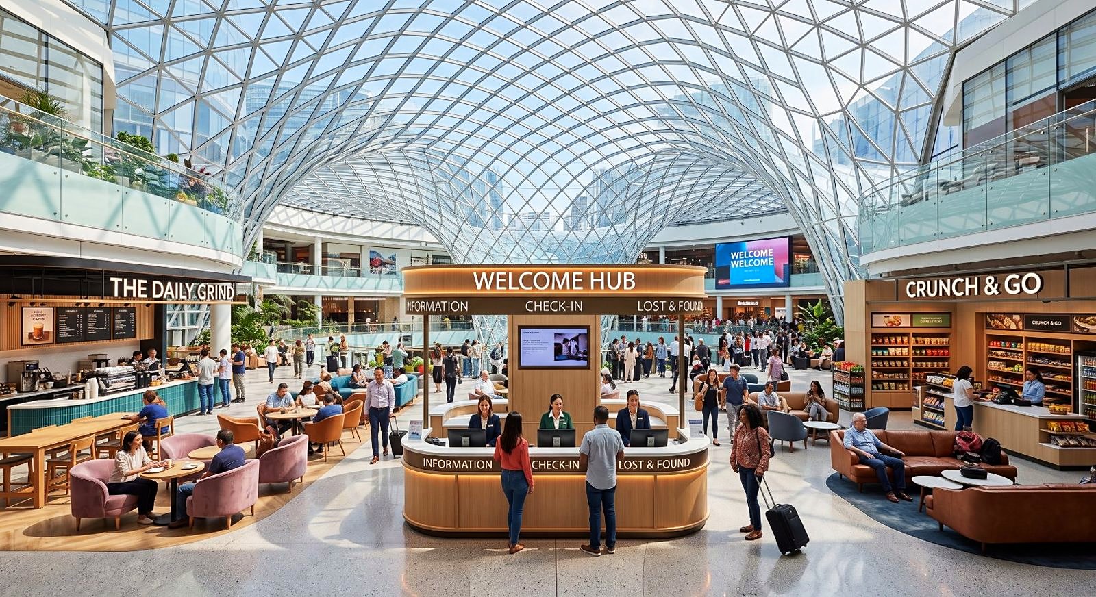 Welcome and coworking in the center dome