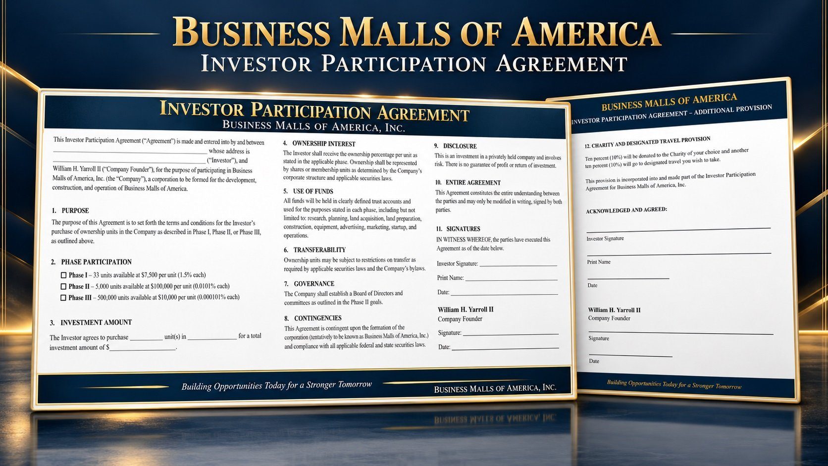 The Business Malls of America Investor Participation Agreement